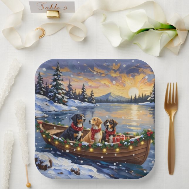 Plato De Papel Greater Swiss Mountain Dog Christmas Boat Holiday (Boda)