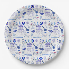 Plato De Papel Grecia Azul y Blanco