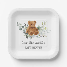 Plato De Papel Greco de oso Eucalyptus Baby Shower Square