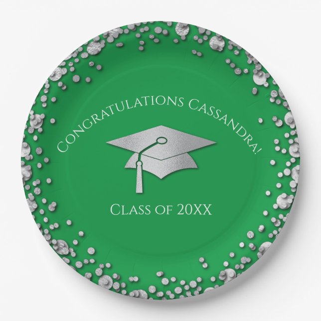 Plato De Papel Green and Silver Graduation (Anverso)