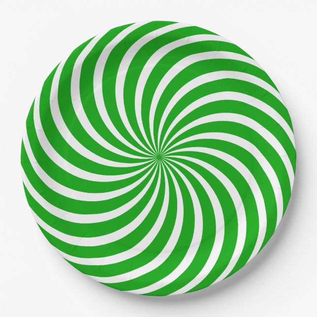 Plato De Papel Green and White Peppermint Candy Holiday (Anverso)