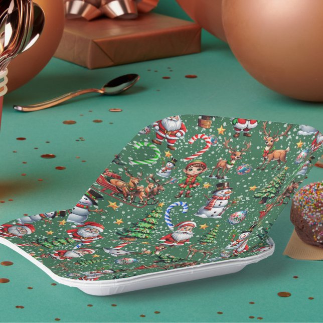 Plato De Papel Green Background Christmas Decorative Pattern (Subido por el creador)