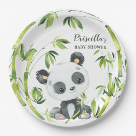 Plato De Papel Green Bamboo Panda Gender Neutral Baby Shower