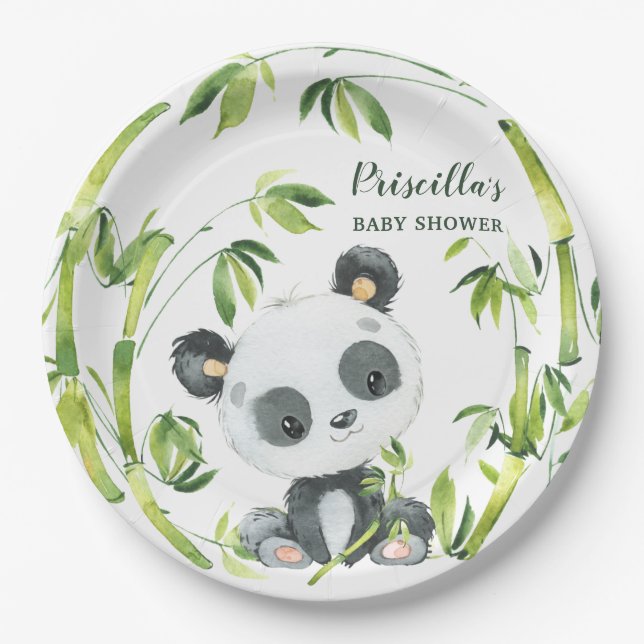 Plato De Papel Green Bamboo Panda Gender Neutral Baby Shower (Anverso)