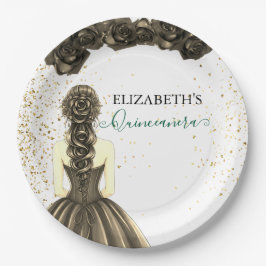 Plato De Papel Green & Black Quinceañera Custom Paper Plat