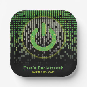 Plato De Papel Green Black Video Game Gamer Bar Mitzvah