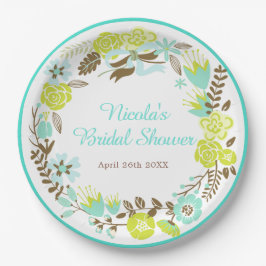 Plato De Papel Green & Brown Floral Wreath Bridal Shower