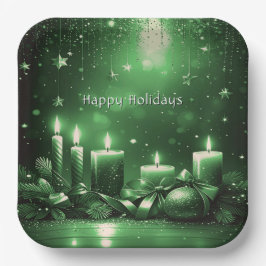 Plato De Papel Green Candles Christmas Holiday Paper Plate