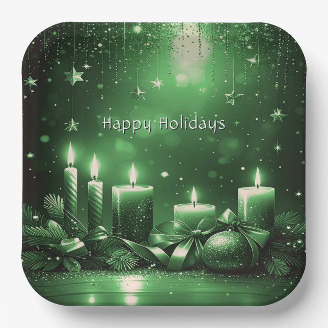Plato De Papel Green Candles Christmas Holiday Paper Plate (Anverso)