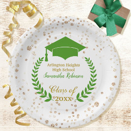 Plato De Papel Green Cap and Laurel Graduation Party Paper Plate