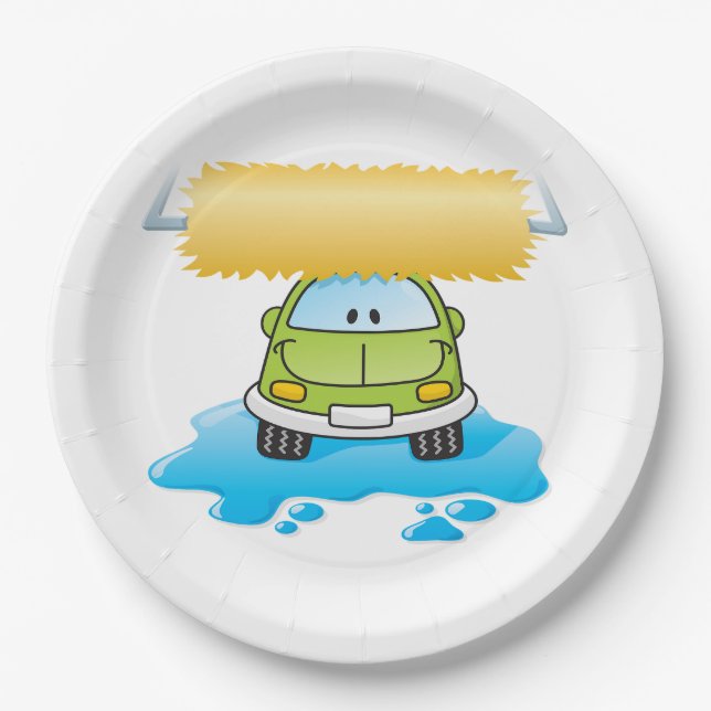 Plato De Papel Green Cartoon Car Wash Happy Little Car (Anverso)