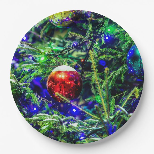 Plato De Papel Green Christmas Tree Red Ball (Anverso)