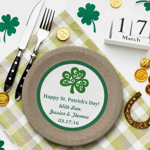 Plato De Papel Green Clover & Burlap St. Patrick's Day