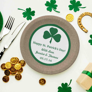 Plato De Papel Green Clover & Burlap St. Patrick's Day
