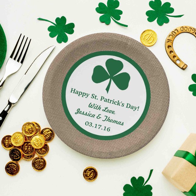 Plato De Papel Green Clover & Burlap St. Patrick's Day (Subido por el creador)