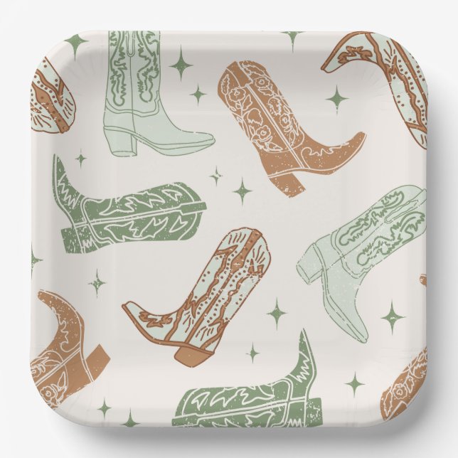 Plato De Papel Green Cowboy Boot Party Plates (Anverso)