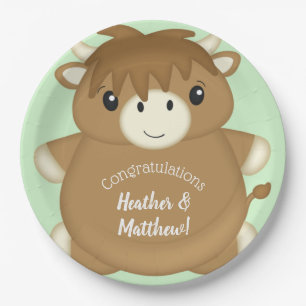 Plato De Papel Green de la vaca escocesa Baby Shower