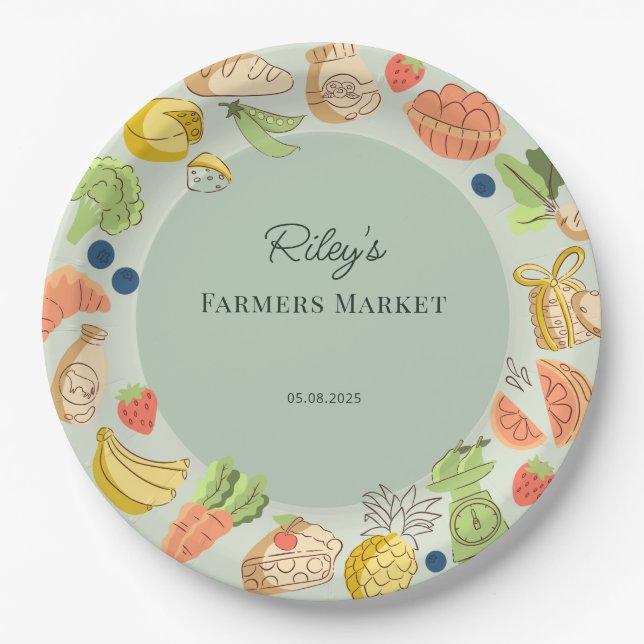 Plato De Papel Green Farmers Market Farm Fresh Birthday (Anverso)