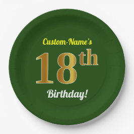 Plato De Papel Green, Faux Gold 18th Birthday + Custom Name