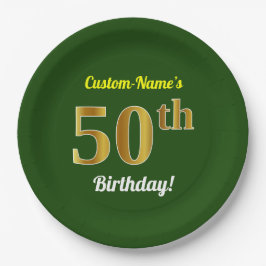 Plato De Papel Green, Faux Gold 50th Birthday + Custom Name