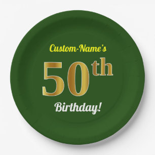 Plato De Papel Green, Faux Gold 50th Birthday + Custom Name