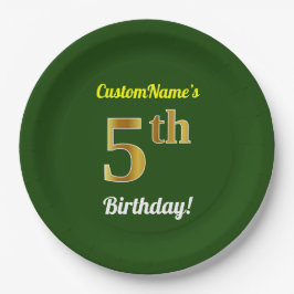Plato De Papel Green, Faux Gold 5 Birthday + Custom Name