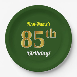 Plato De Papel Green, Faux Gold 85th Birthday + Custom Name
