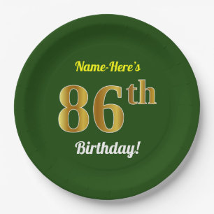 Plato De Papel Green, Faux Gold 86th Birthday + Custom Name