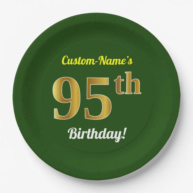 Plato De Papel Green, Faux Gold 95th Birthday + Custom Name (Anverso)