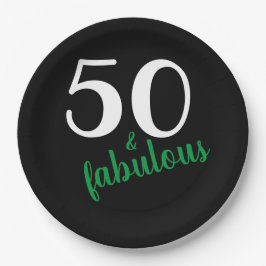 Plato De Papel Green Fifty y Fabulous Black Birday Party