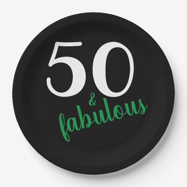 Plato De Papel Green Fifty y Fabulous Black Birday Party (Anverso)