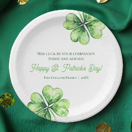 Plato De Papel Green Four Leaf Clover Luck Happy St Patrics Day