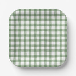 Plato De Papel Green Gingham