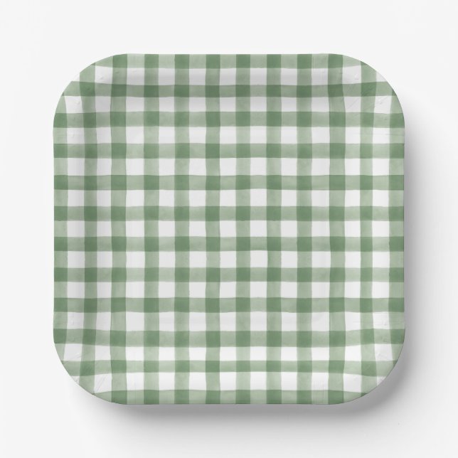 Plato De Papel Green Gingham (Anverso)