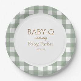 Plato De Papel Green Gingham Baby-Q Circular Plate 2