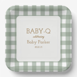 Plato De Papel Green Gingham Baby-Q Square Plate 2