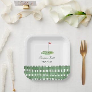Plato De Papel Green Gingham Golf Baby Shower