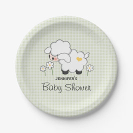Plato De Papel Green Gingham Lamb Baby Shower
