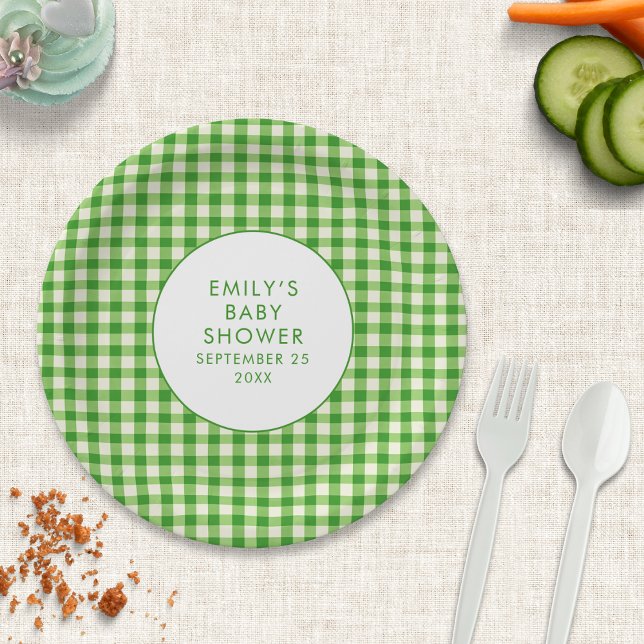 Plato De Papel Green Gingham Name Baby Shower de crecimiento loca (Subido por el creador)