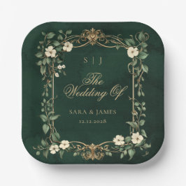 Plato De Papel Green Gold Art Nouveau Enchanted Wedding