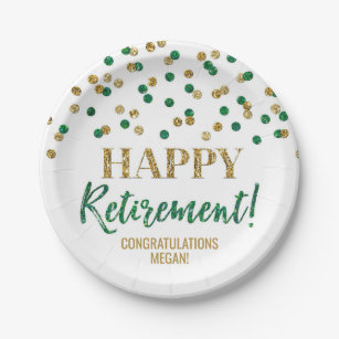 Plato De Papel Green Gold Confetti Happy Retirement
