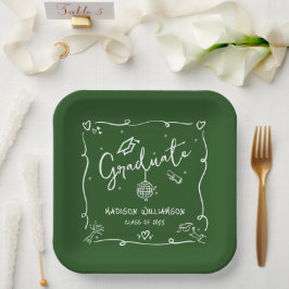 Plato De Papel Green Hand Drawn Doodles Style Graduation Quirky