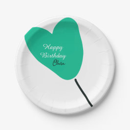 Plato De Papel Green heart happy birthday white black balloon kid