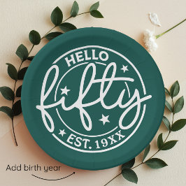 Plato De Papel Green Hello Fifty 500th Birthday