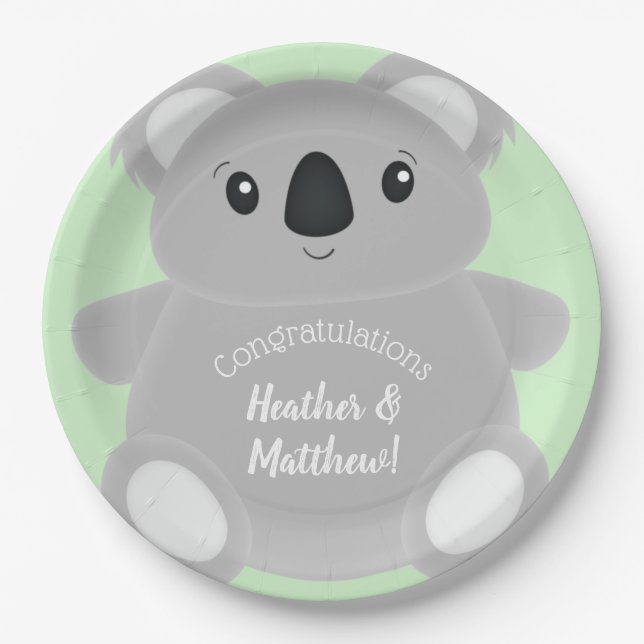 Plato De Papel Green Koala Bear Baby Shower (Anverso)