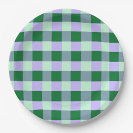 Plato De Papel Green & Lavender Gingham Stripes Karo Pattern