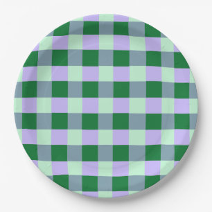 Plato De Papel Green & Lavender Gingham Stripes Karo Pattern