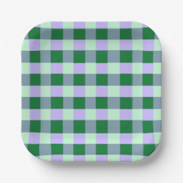 Plato De Papel Green & Lavender Gingham Stripes Karo Pattern