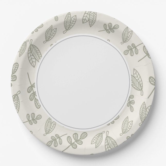 Plato De Papel Green Leafs Boho (Anverso)