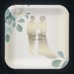 Plato De Papel Green Leaves Flower Golden Frame Wedding Party<br><div class="desc">Green Leaves Flower Golden Frame Wedding Party Paper Plate. Unique,  beautiful,  stylish design. Easy to be personalized. Font style,  size and colors can be changed. Matching items available.</div>
